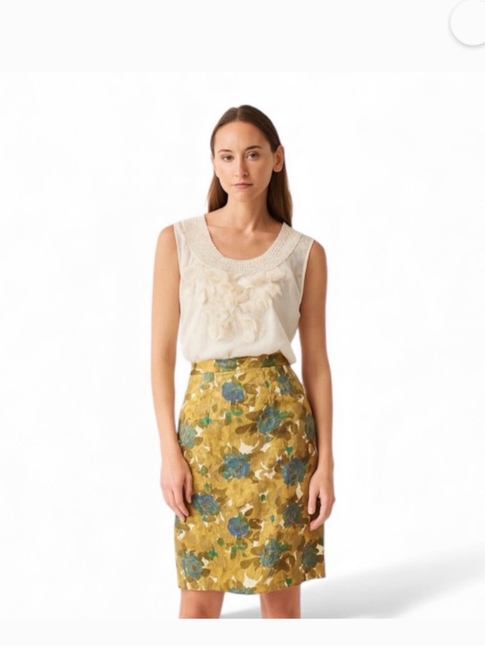 Anthropologie Moulinette Soeurs Women's Metallic Ruffle Dress Green Cream